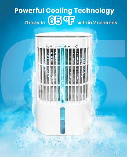 Latitop Portable Air Conditioners Fan, Air Cooler Evaporative 180°Auto Rotation, 3 Wind Speed, 2-4H Timer, Mini Cooling Fan for Room Home Bedroom Office