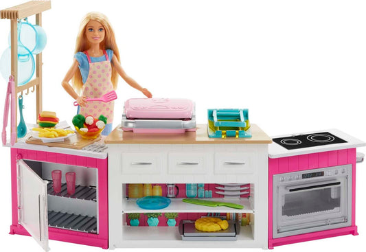 Barbie Ultimate Kitchen Doll & Playset with Lights & Sounds, Food Molds, 5 Dough Colors & 20+ Accessories, Blonde Chef Doll (Amazon Exclusive)