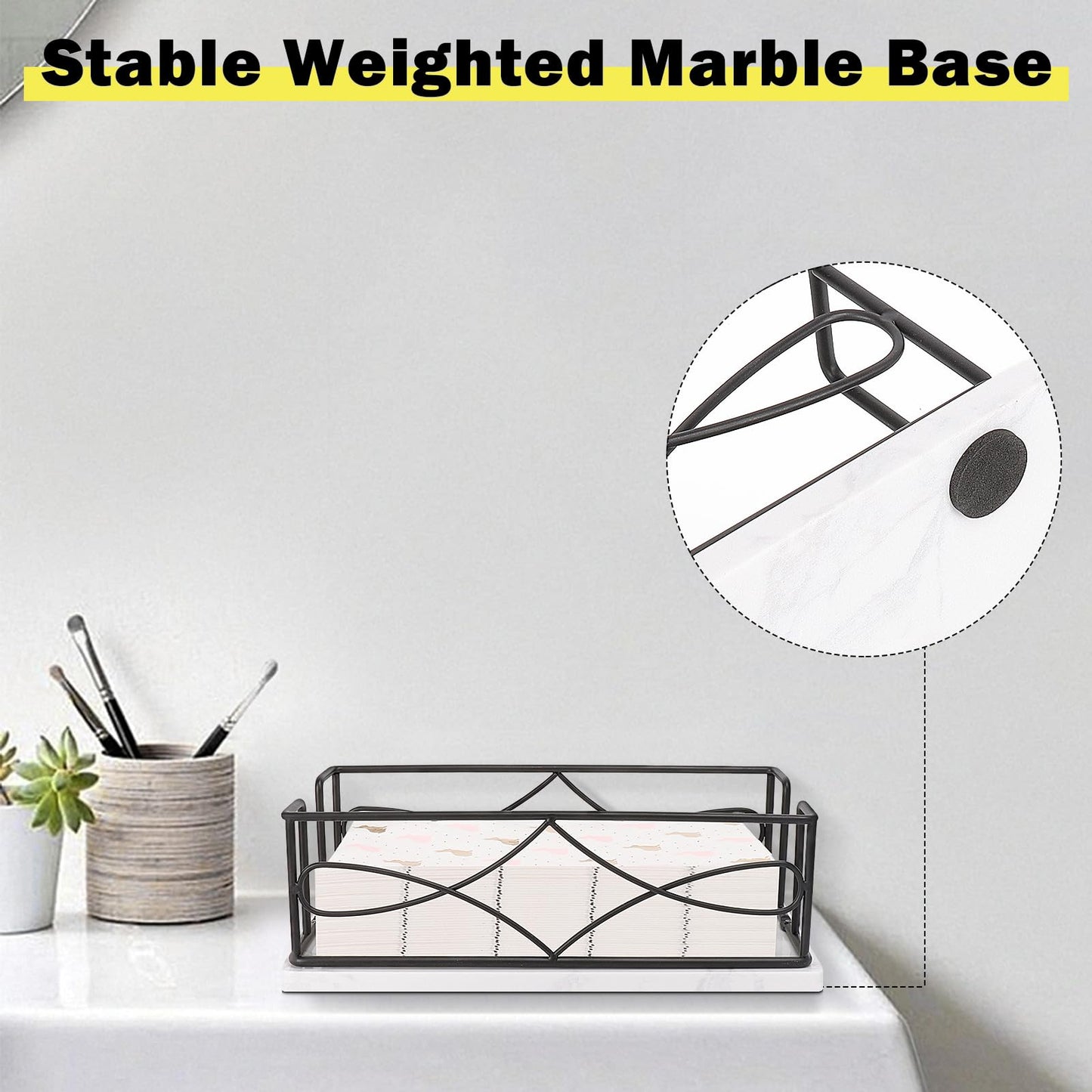 Winmien Napkin Holder with Marble Base, Guest Towel Paper Dispenser for Table, Modern Metal Napkin Stand, Ideal for All Kitchen Bathroom Vanity, Kitchen Decor Accessories (Matte Black, 3.2 Inch)