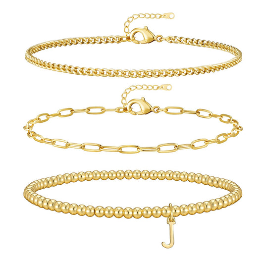 Dainty Initial Bracelet with Charm Letter J