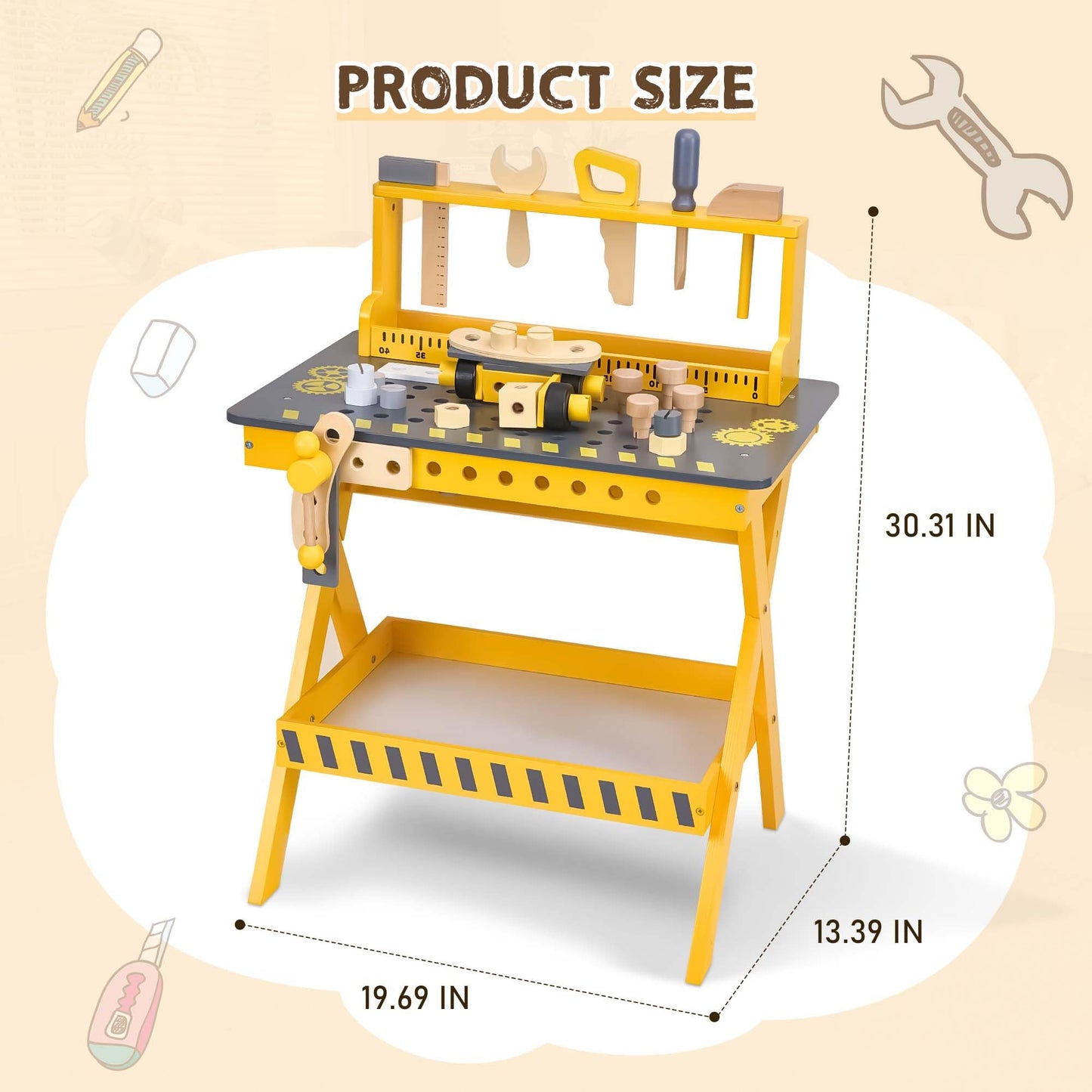 Kids Wooden Tool Bench with Realistic Tools Set