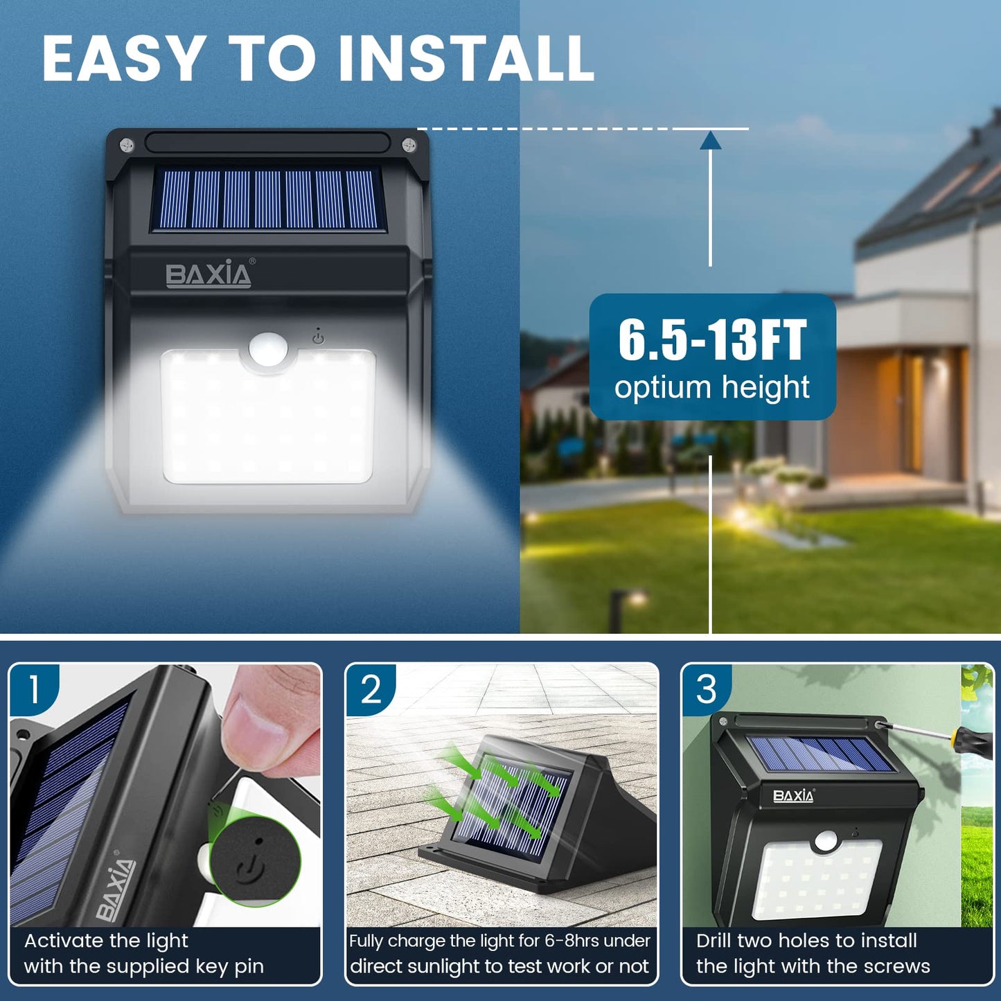 4 Pack BAXIA TECHNOLOGY Solar Motion Sensor Lights