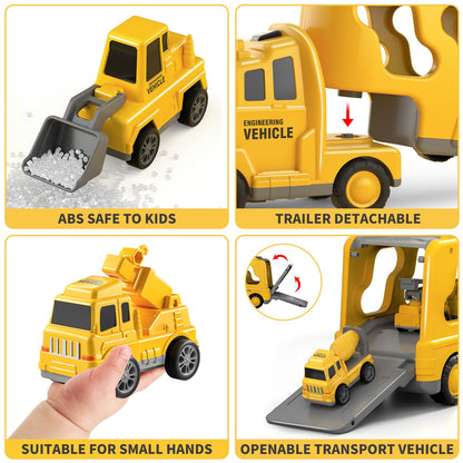 GoAnnieGo Construction Truck Toys Cars for Toddlers 3-5 - 5-in-1 Friction Power Vehicle Toy 3 4 5 6 Year Old Boys, Cranes Bulldozers Transport Trucks, Christmas Birthday Gift for Age 3-9 Boys & Girls