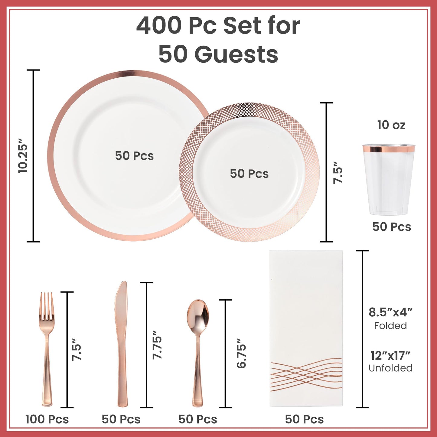 Elegant Rose Gold Disposable Dinnerware Set for 50