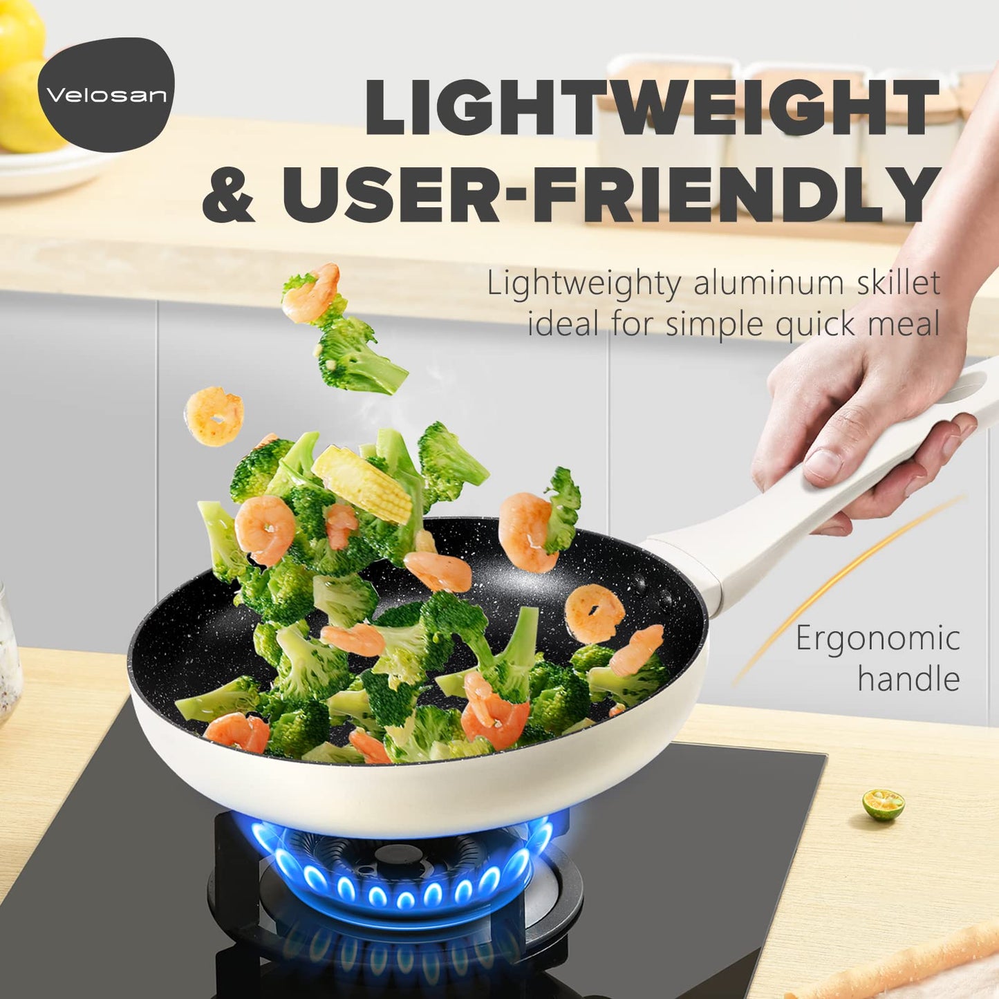 Velosan Nonstick Frying Pans Skillet, PFOA Free Cookware Aluminum Pans for Cooking All Stoves Compatible Induction Compatible 9.45/10.25/11 inch (10.25'' with Lid)