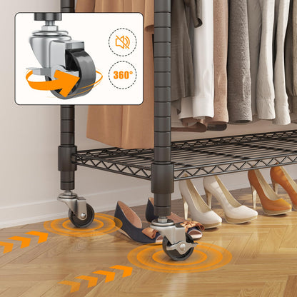 Portable Rolling Garment Rack with Adjustable Shelves