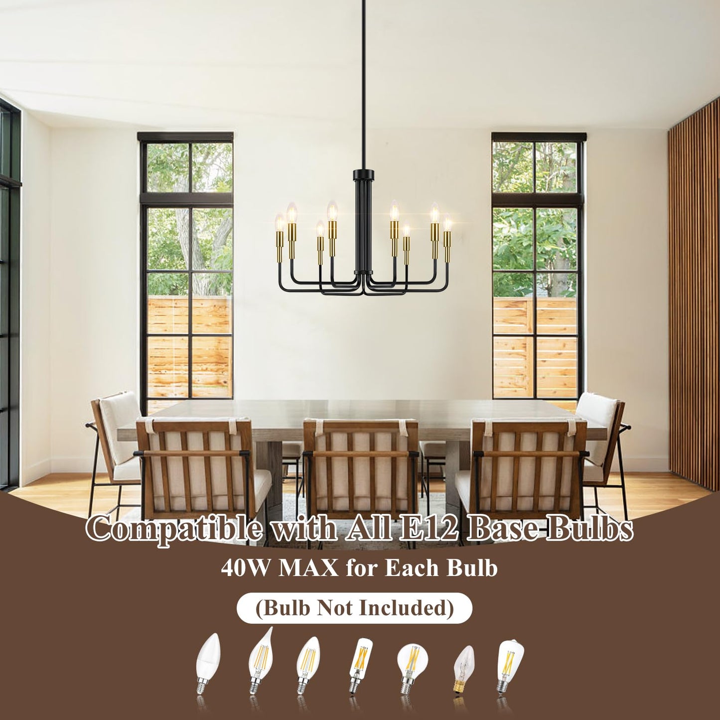 Sucolite 8-Light Black and Gold Chandelier, Modern Farmhouse Chandeliers for Dining Room, Mid Century Candle Chandelier Lighting, Industrial Chandelier over Dining Table Kitchen Foyer Entryway