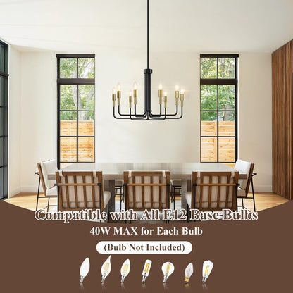 Sucolite 8-Light Black and Gold Chandelier, Modern Farmhouse Chandeliers for Dining Room, Mid Century Candle Chandelier Lighting, Industrial Chandelier over Dining Table Kitchen Foyer Entryway