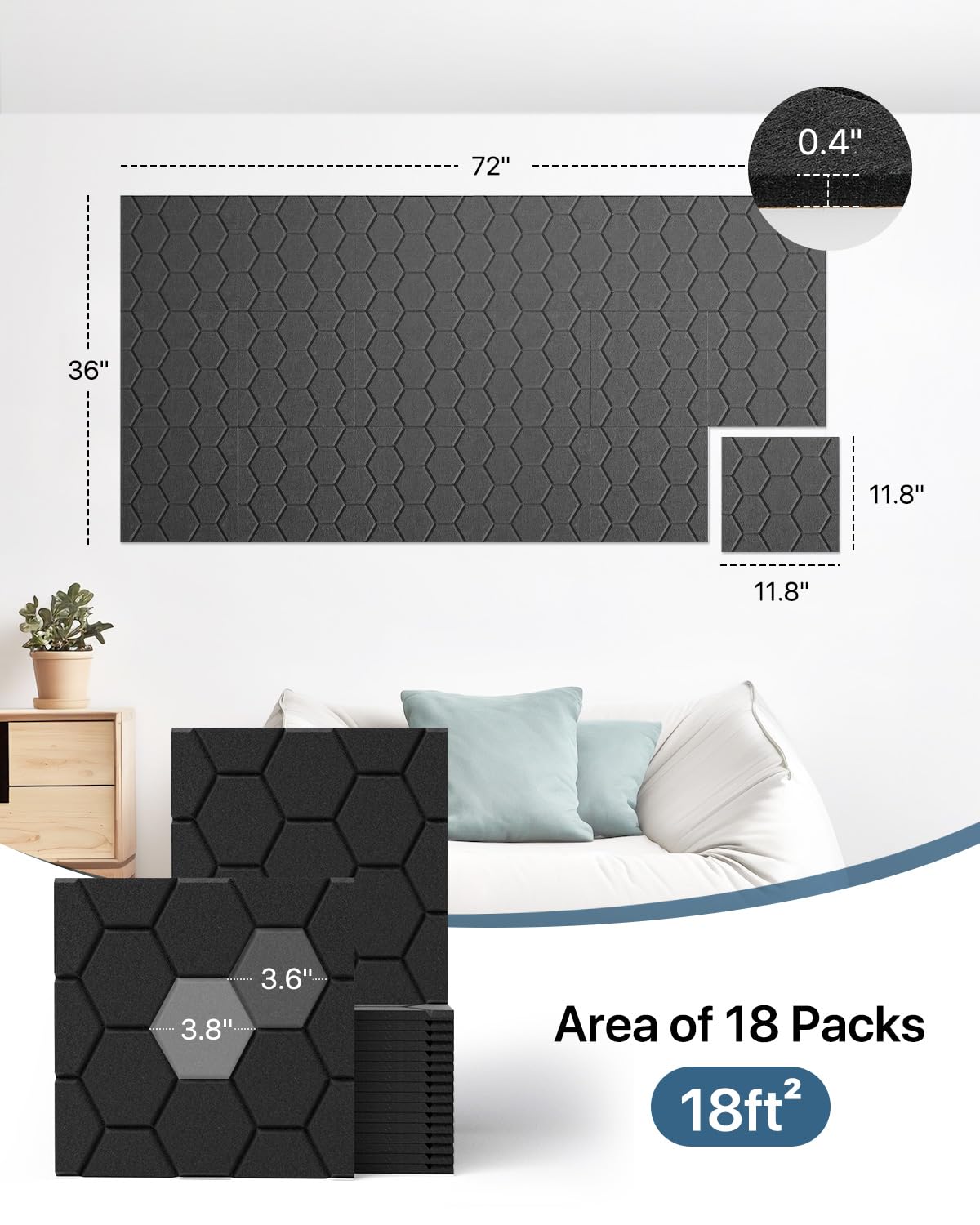 Acoustic Soundproof Foam Panels 18 Pack 12"x12"
