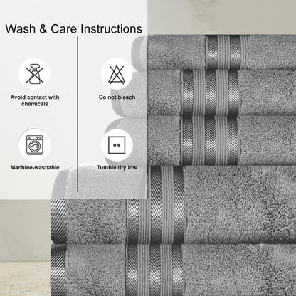 CASA COPENHAGEN Zero Twist, 6 Pieces Set 100% Cotton 0" Twist Towel Set- Pine Grey, 600 GSM, 2 Bath, 2 Hand, 2 Washcloths Made from Egyptian Cotton, Ultra Soft Luxury Towels for Bathroom.