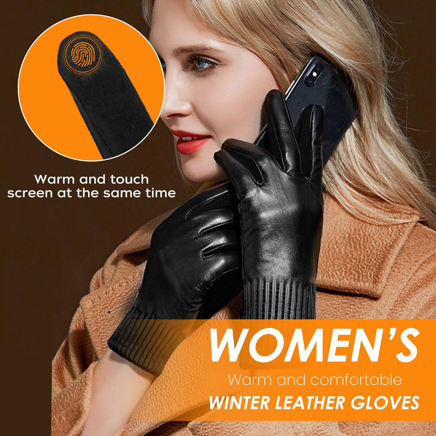 Winter Leather Touchscreen Gloves for Women