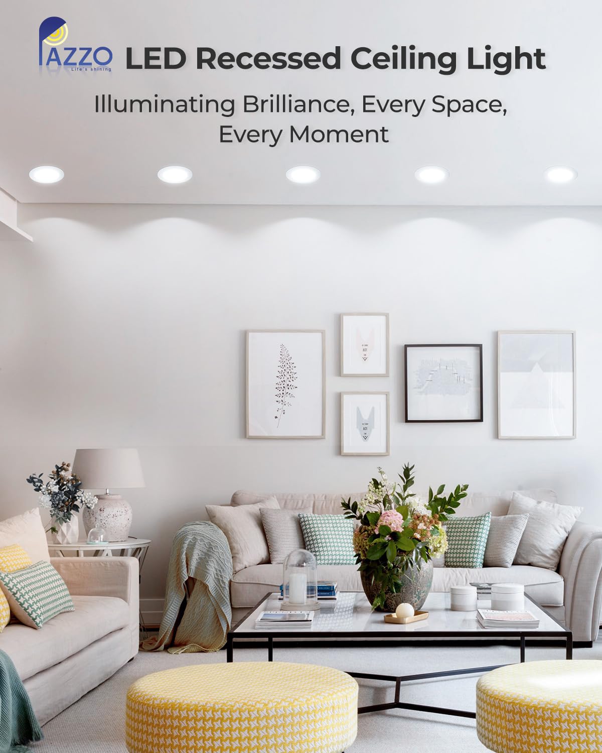 PAZZO 12 Pack 4 Inch LED Recessed Ceiling Light, 5CCT 800LM High Brightness, Dimmable Canless Wafer Downlight, ETL and Energy Star Certified, 9W, Junction Box Included