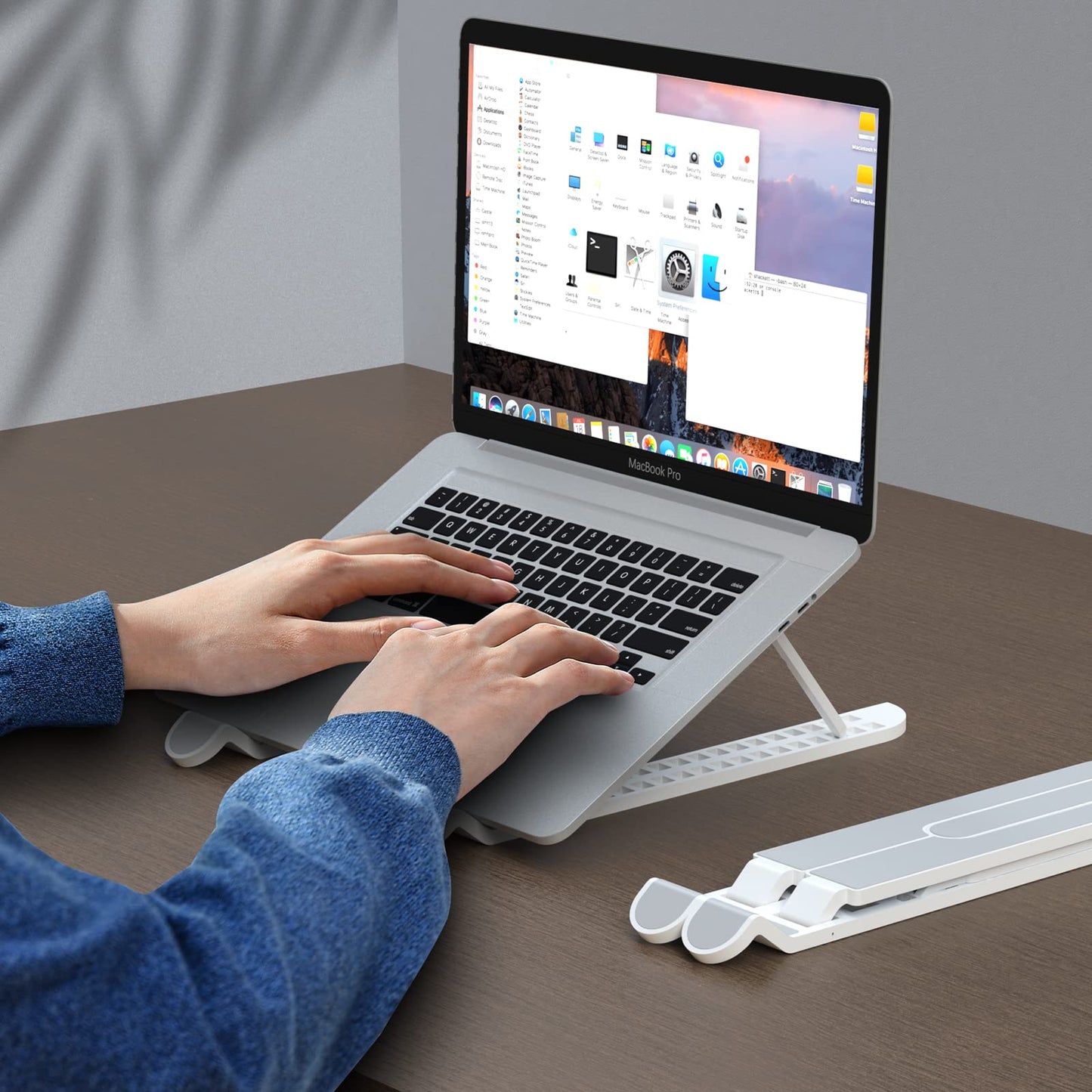 JUNWING Portable Laptop Stand, 15 Angles Foldable Laptop Riser, Easy to Carry Computer Stand for Travel, Compatible with MacBook Air Pro, HP, Lenovo, Dell & All 10 to 15.6 Inches Laptops (White1)