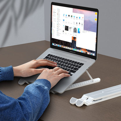 JUNWING Portable Laptop Stand, 15 Angles Foldable Laptop Riser, Easy to Carry Computer Stand for Travel, Compatible with MacBook Air Pro, HP, Lenovo, Dell & All 10 to 15.6 Inches Laptops (White1)