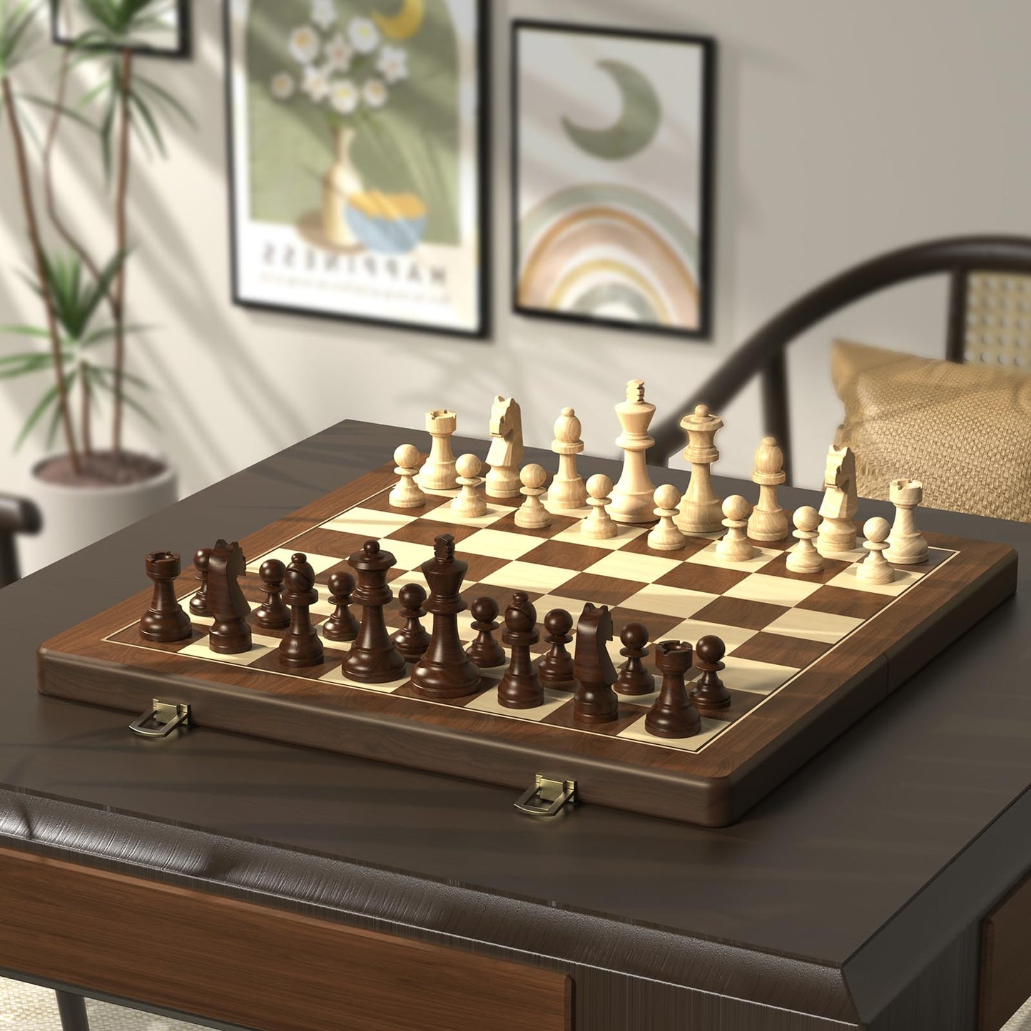 15" Magnetic Wooden Chess and Checkers Set