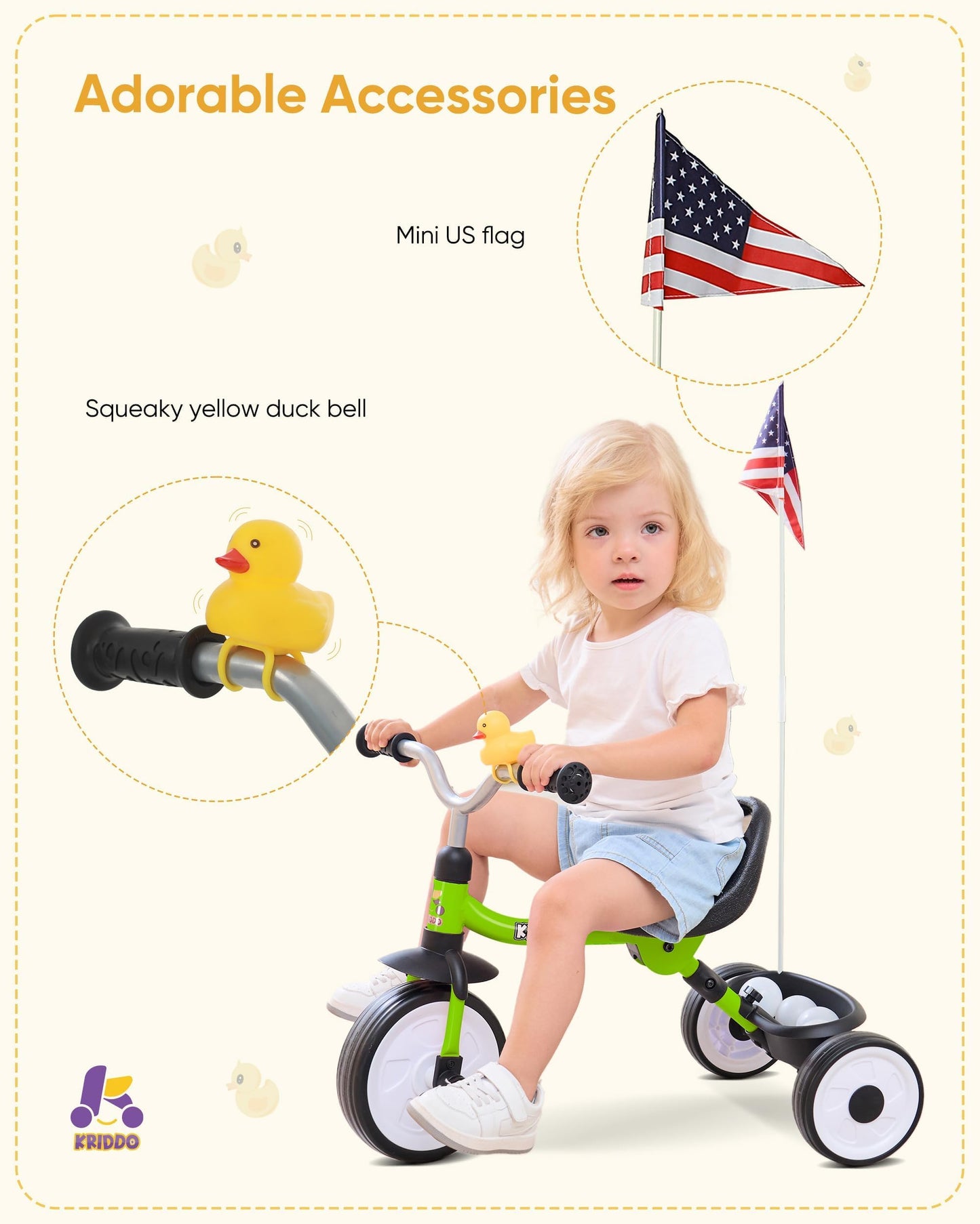 KRIDDO Kids Foldable Tricycle with Storage Basket