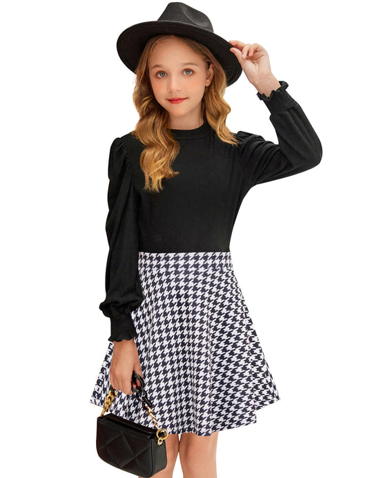 Arshiner Girls Houndstooth Sweater Tops And Skirt Set