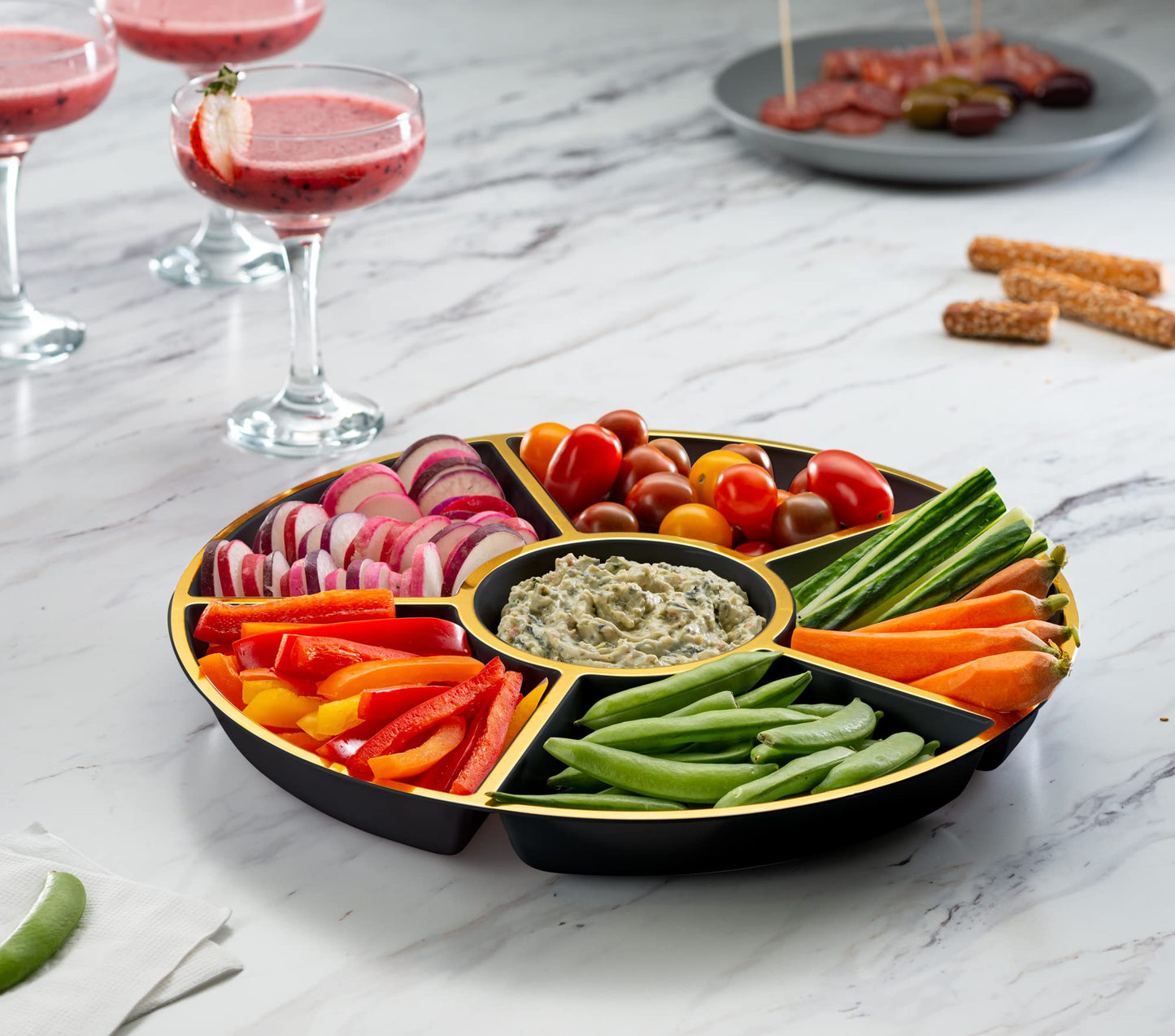 6-Section Round Plastic Serving Tray Set of 2