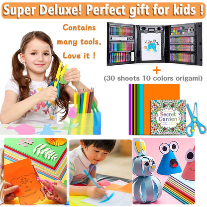 Art Supplies for Kids, Art Set, Art Kit, Drawing Kits, Art and Crafts with Origami Paper, Scissors, Markers, Kindergarten Homeschool Supplies Christmas Birthday Gift (Black)