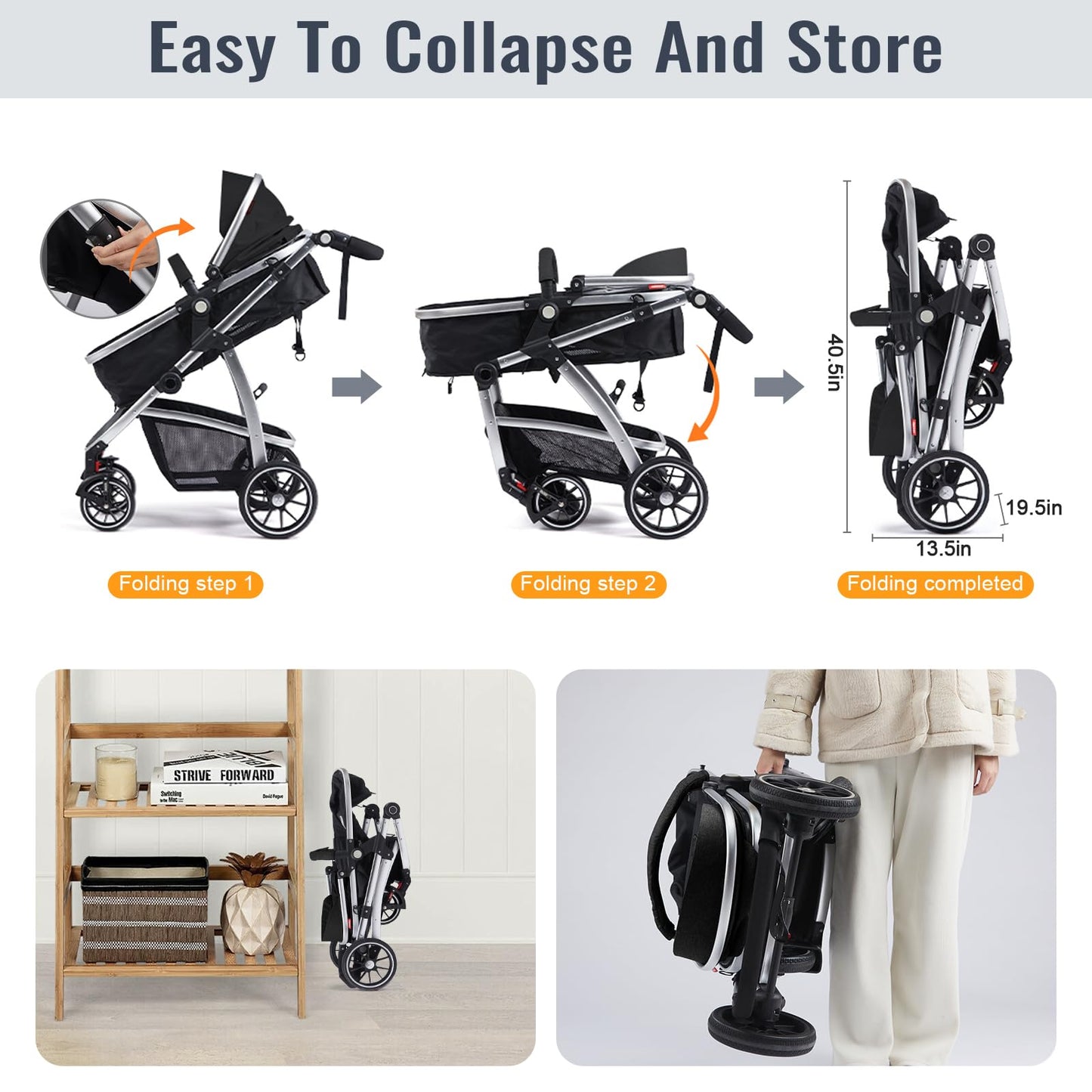 Hagaday 2-in-1 Convertible Baby Stroller with Canopy