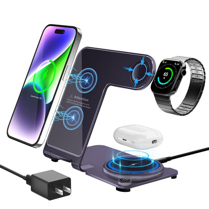 Wireless Charger, Aluminum Alloy 3 in 1 Wireless Charging Station for Apple iPhone/iWatch/Airpods,iPhone15 14,13,12,11 (Pro, ProMax)/XS/XR/XS/X/8(Plus),iWatch8/7/6/SE/5/4/3/2,AirPods 3/2/pro