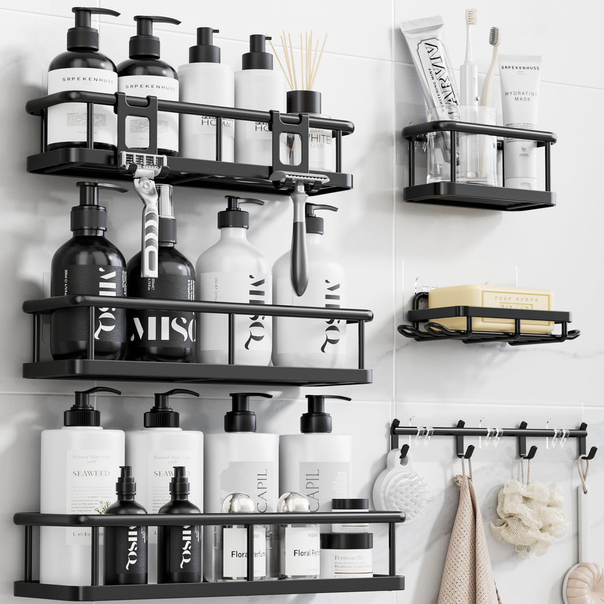 6 Pack Adhesive Rustproof Shower Caddy Shelves
