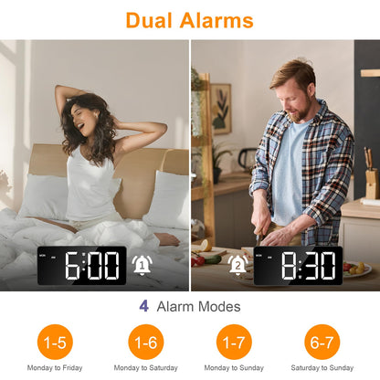 JXTZ 7-Inch LED Digital Alarm Clock with Alarms