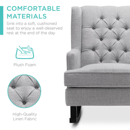 Best Choice Products Rocking Accent Chair, Tufted Upholstered Luxury Velvet Wingback for Nursery, Living Room, Bedroom w/Wood Frame - Gray