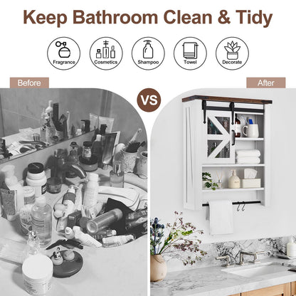 Over Toilet Organizer Cabinet with Barn Door