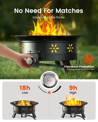 19″ Propane Fire Pit with Grill Grate, 58,000 BTU