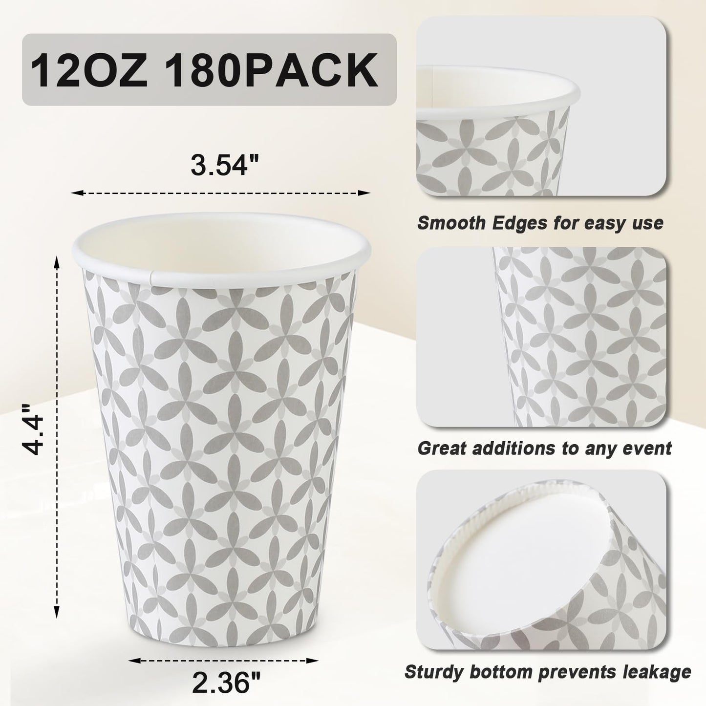 Disposable 12 oz Coffee Cups - 180 Pack