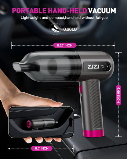 ZJZJ Handheld Car Vacuum Cleaner Cordless, 15000PA High Power Portable Car Vacuum Cleaner & Air Duster with 3 Gear, Digital Display, Mini Hand Held Vacuum Cleaner Rechargeable for Home, Car, Pet Hair