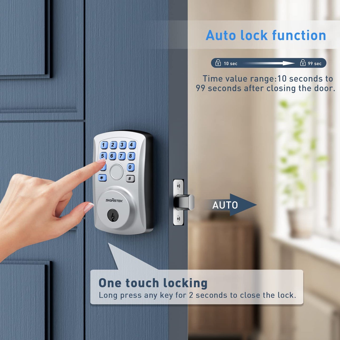 Signstek Fingerprint Door Lock, Keyless Entry Door Lock, Smart Biometric Door Lock with Keypad, Electronic Keypad Deadbolt for Home, Appartment,Bedroom, Easy to Install, Satin Chrome