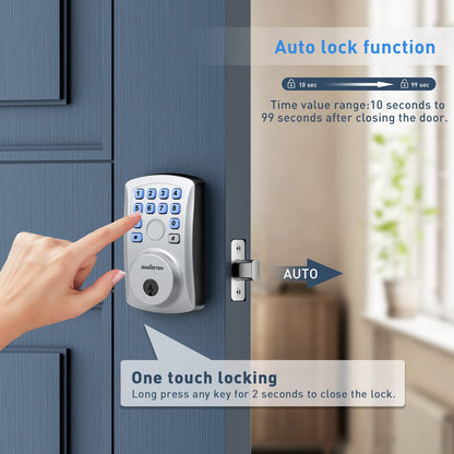 Signstek Fingerprint Door Lock, Keyless Entry Door Lock, Smart Biometric Door Lock with Keypad, Electronic Keypad Deadbolt for Home, Appartment,Bedroom, Easy to Install, Satin Chrome