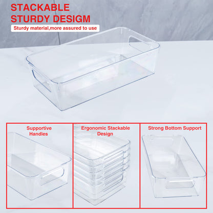 Yaseingoo 6-Pack Refrigerator Organizer Bins Set, Clear Fridge Organizer Bins - Clear Pantry Storage Bins with Handles for Kitchen, Bathroom, and Home Organization, BPA-Free and Food Safe