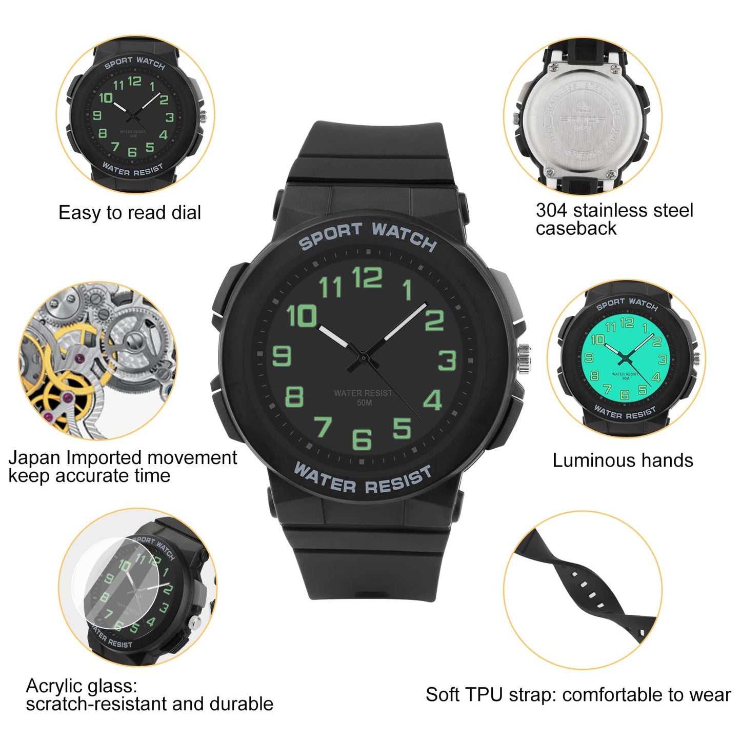 Kids Waterproof Analog Watch for Outdoor Sports