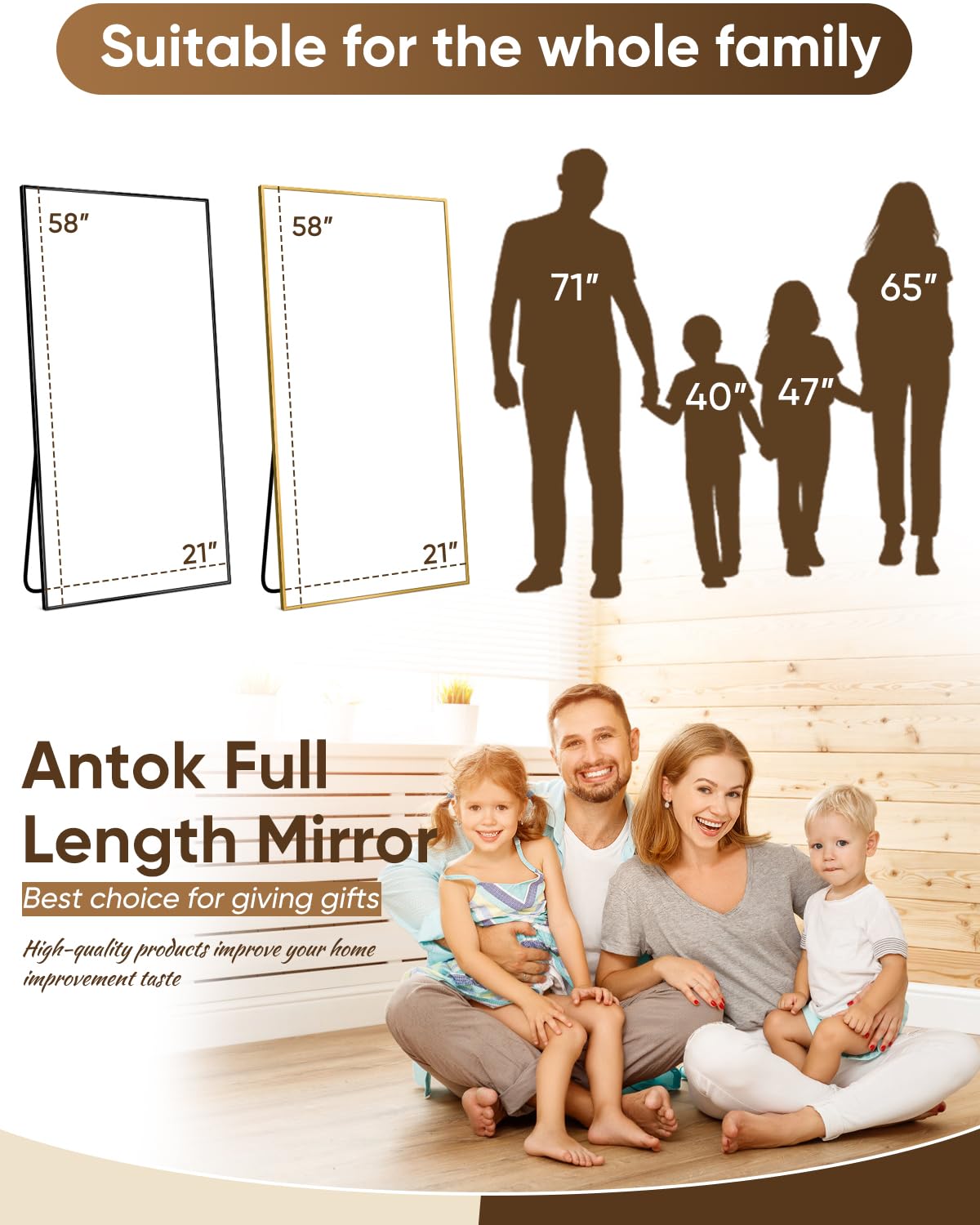 Antok Full Length Floor Mirror - 58"x21" Black