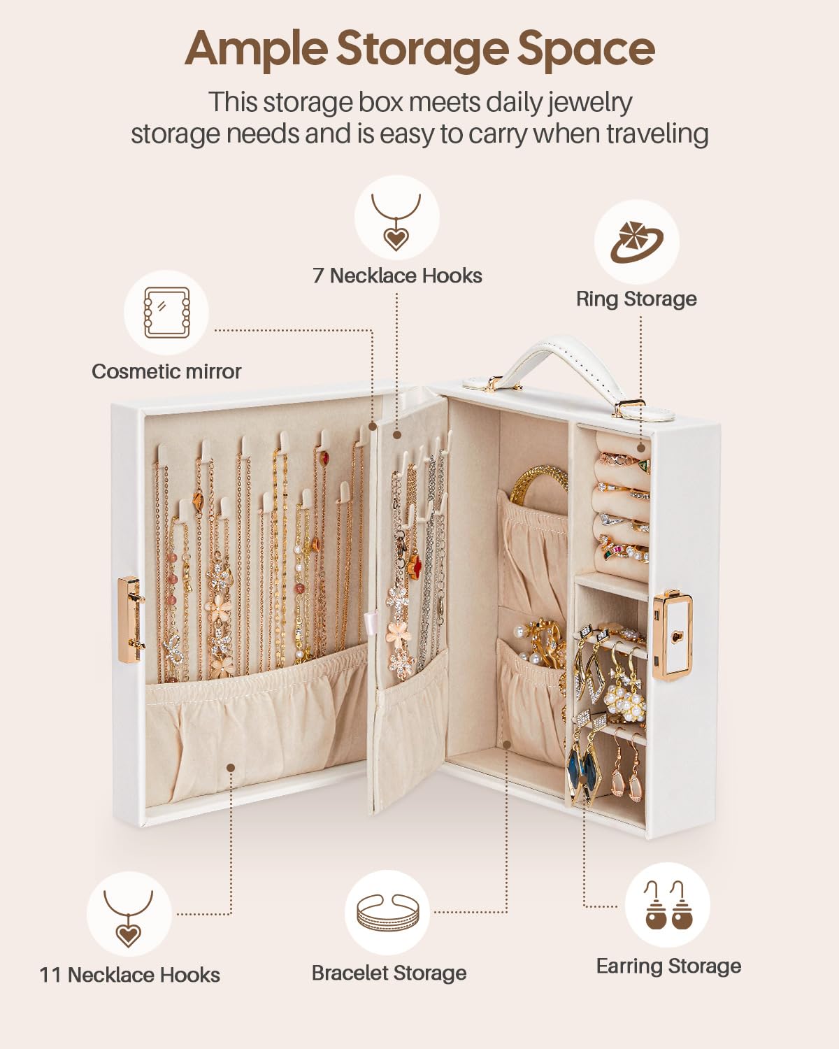 Portable Jewelry Case with Mirror for Travel