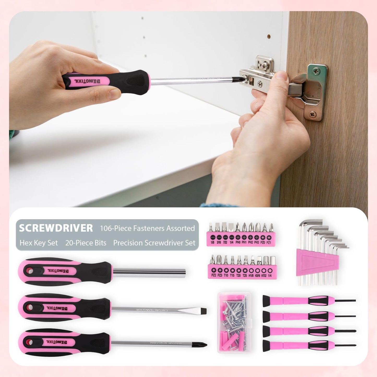 Pink 149-Piece Tool Kit for Home Repairs