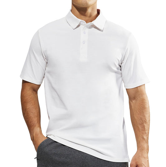 Haimont White Polo Shirts for Men Short Sleeve Cotton Golf Tshirts with Collar, Regular Fit, S