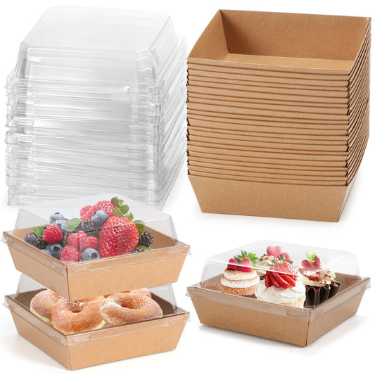 Disposable Mini Brown Dessert Boxes, 100 Pack