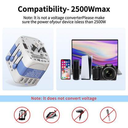 Universal Travel Adapter,International Plug Adapter,WAUDM All in One Universal USB Travel Power Adapter with 3 USB Port and Type-C for Multi-Nation Travel US EU UK Australia