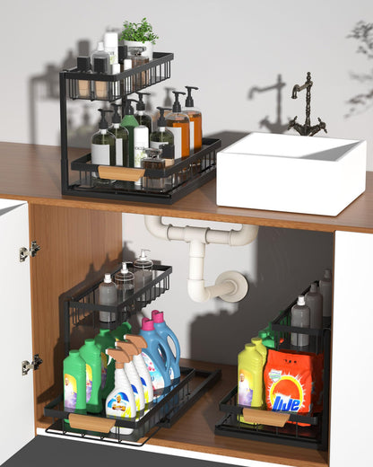 2 Pack Under Sink Organizer with Sliding Drawer