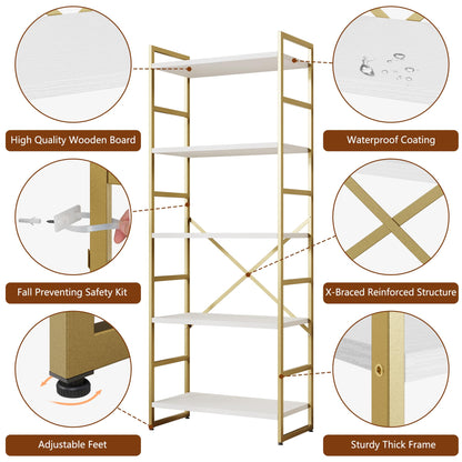 Shintenchi 5-Tier Industrial Bookshelf for Home