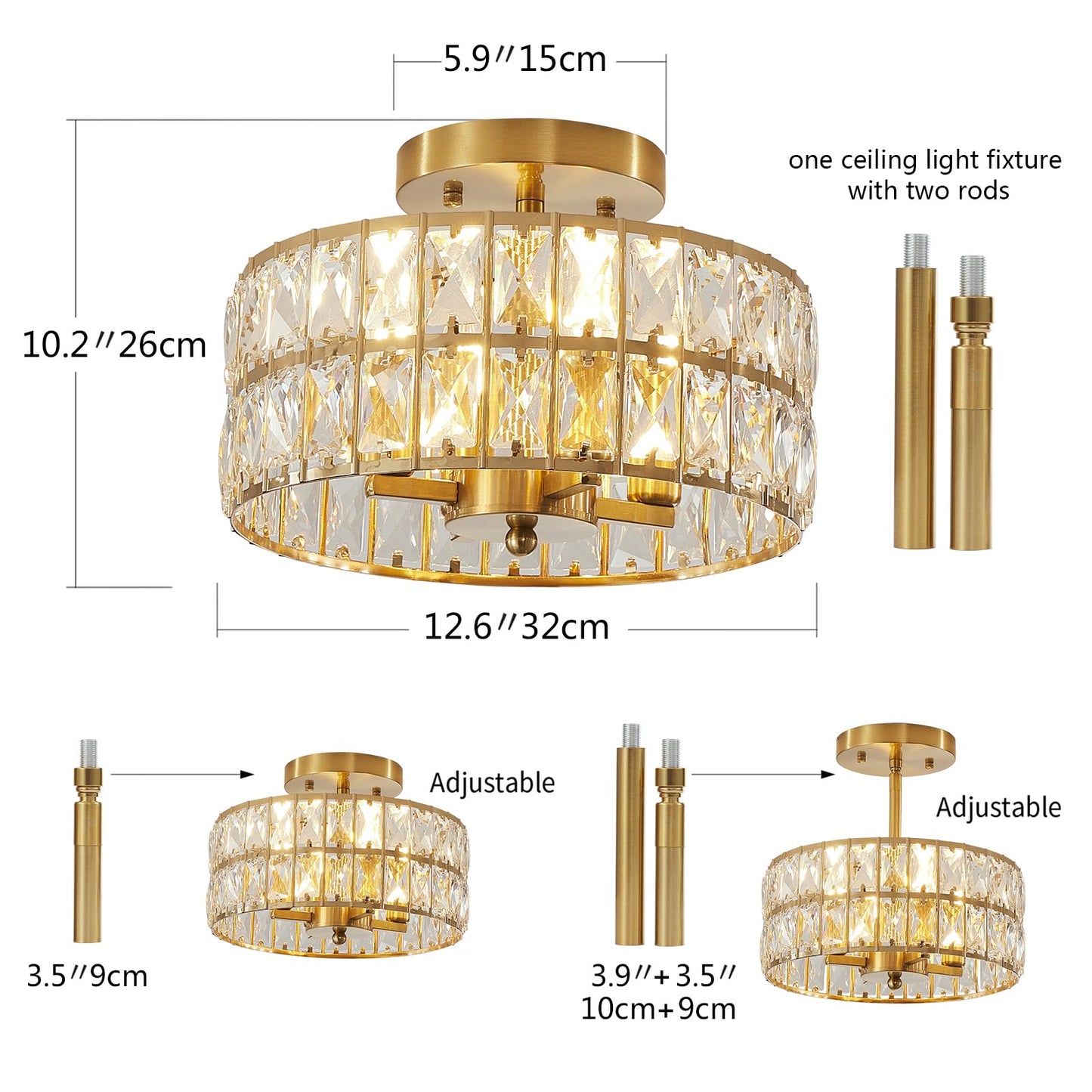 Modern Crystal Semi Flush Mount Ceiling Light