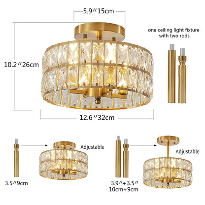 4-Head Crystal Semi Flush Mount Chandelier