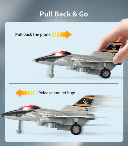 Geyiie Die Cast Airplanes Toys, Army Plane Toys Set for Kids 3-12, Fighter Jet Military Transport Helicopter with Rotated Wings, Airforce Plane Model with Sounds and Lights, 4 Pack
