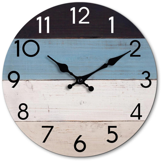 KECYET Wall Clock Silent Non-Ticking Beach Style Clocks Battery Operated Coastal Blue Country Retro Rustic Decorative for Pool Kitchen Bathroom Bedroom Home (8 Inch)