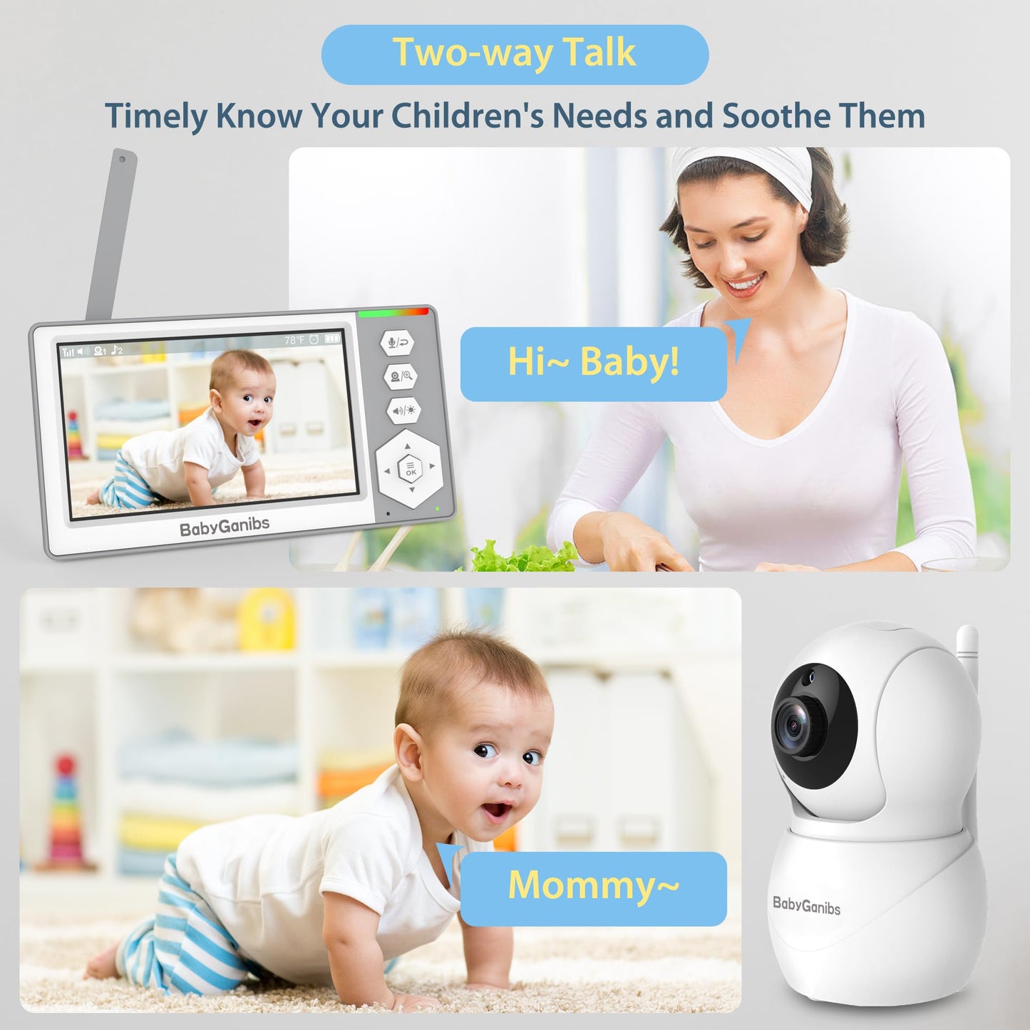 Baby Monitor with Camera and Audio, 4.3'' Video Baby Monitor with 1000ft Long Range and 30-Hour Battery, Baby Monitor No WiFi, Remote Pan-Tilt-Zoom, Night Vision, ECO Mode, 2-Way Talk