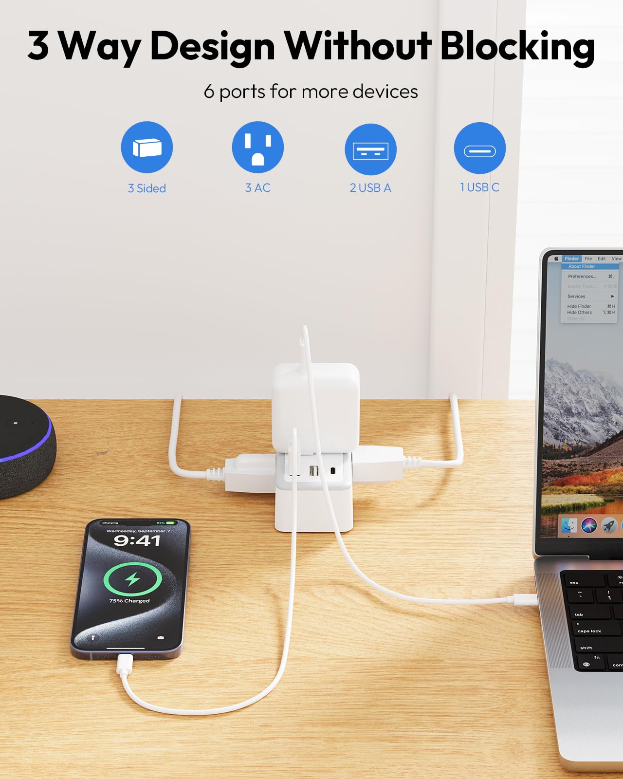 25ft NTONPOWER Flat Extension Cord with USB Ports
